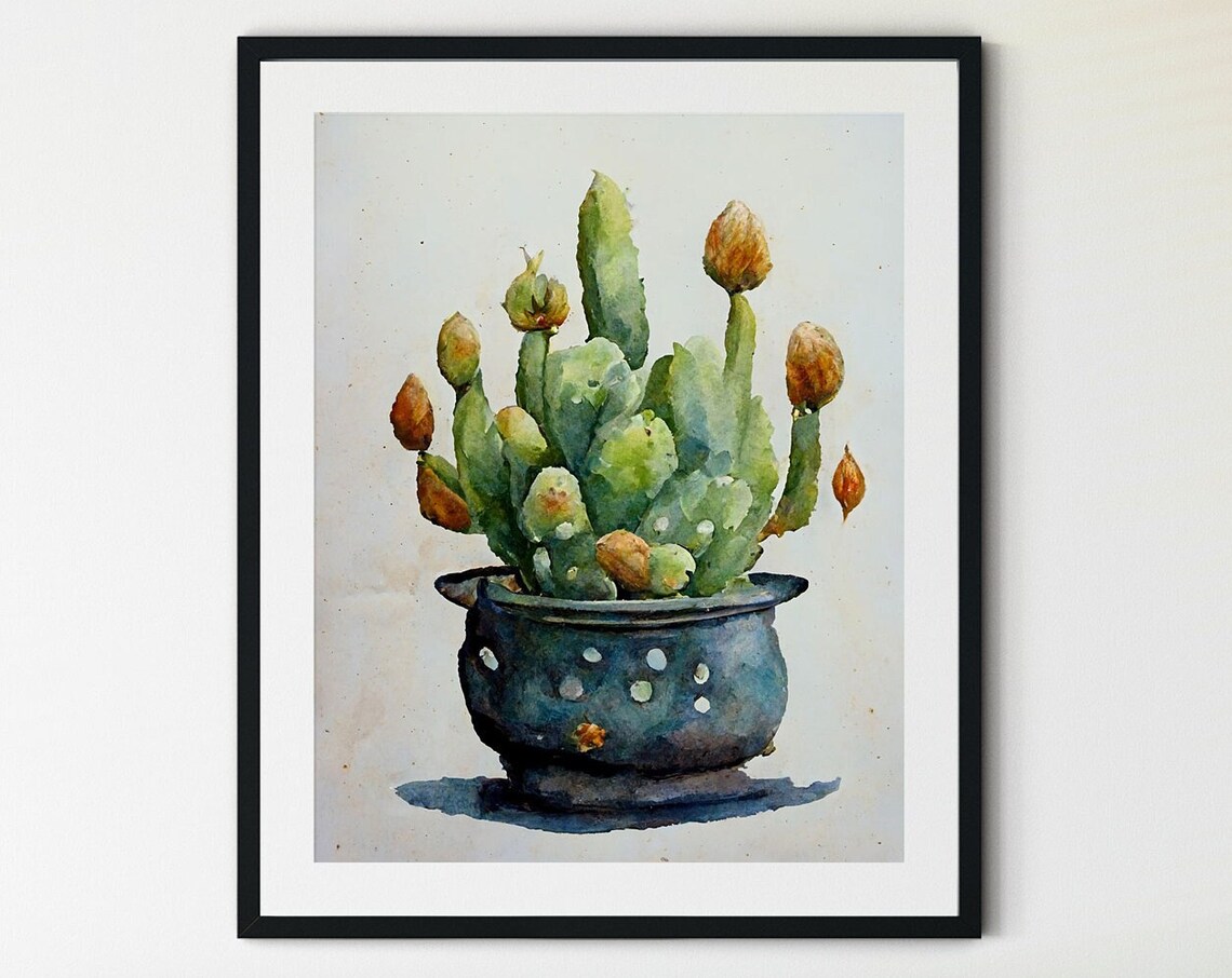Potted Cactus Print, Boho Desert Wall Art