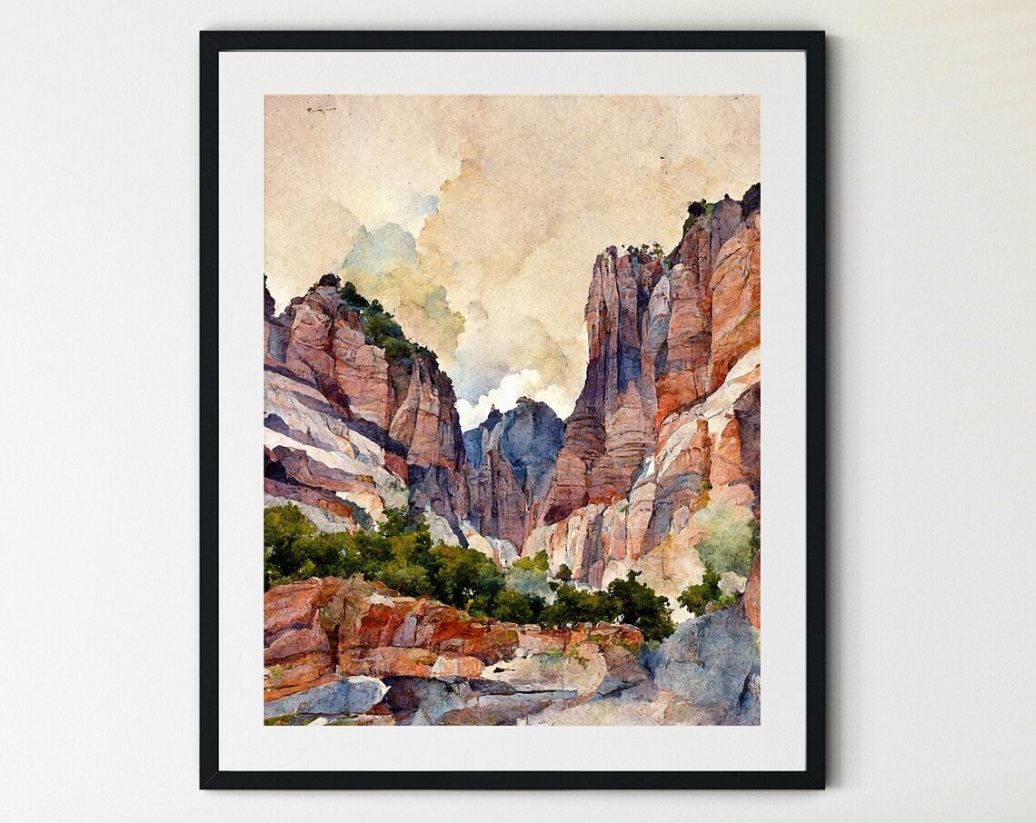 Zion Canyon Print, Boho Western Desert Poster