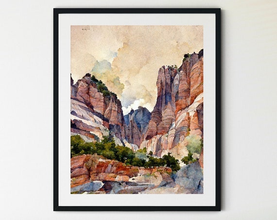 Zion Canyon Print, Boho Western Desert Poster
