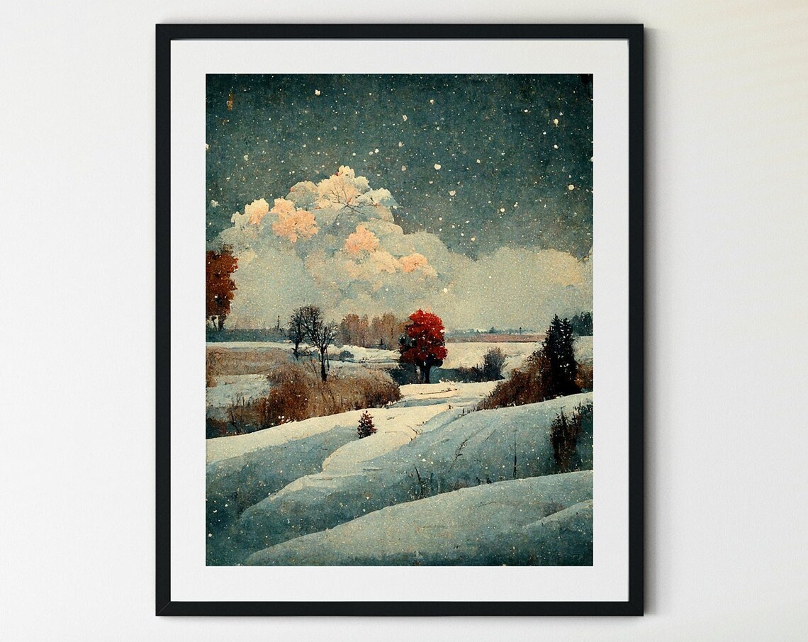 Winter Landscape Watercolor Forest Art Print