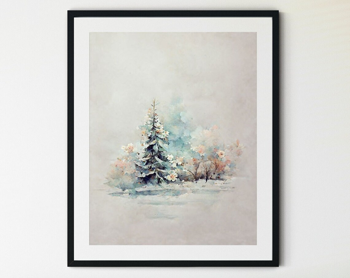 Watercolor Winter Landscape Forest Art Print
