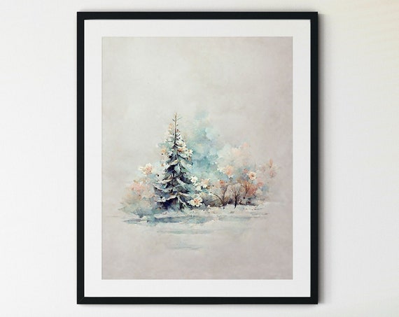 Watercolor Winter Landscape Forest Art Print