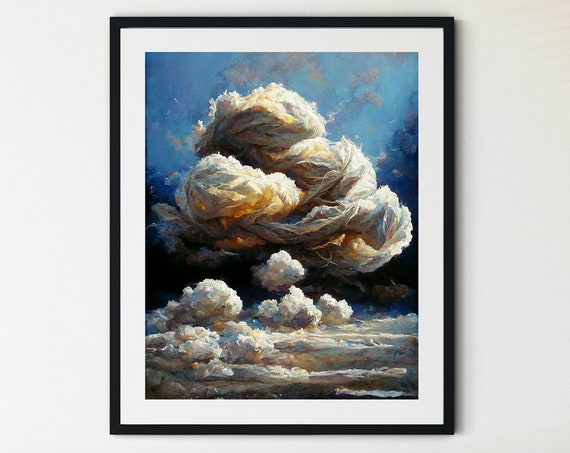Clouds Print Cloud Wall Art Vintage Print Cloudy Sky Painting Cloud Oil Painting Countryside Print Nursery Wall Art Clouds Painting