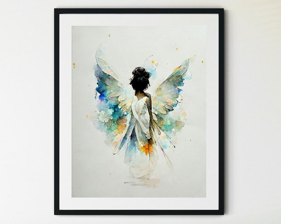 Angel Artwork Print Guardian Angel Print Spiritual Gift Angel Wings Angel Wall Decor Original Angel Art Guardian Angel Art