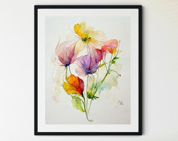 Wildflowers Botanical Art Print, Greenery Decor
