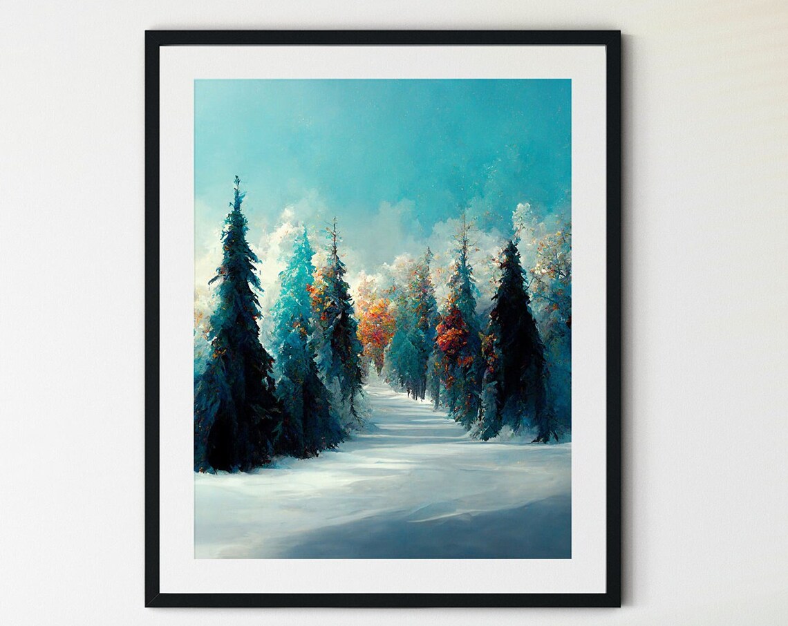 Forest Winter Landscape Watercolor Art Print