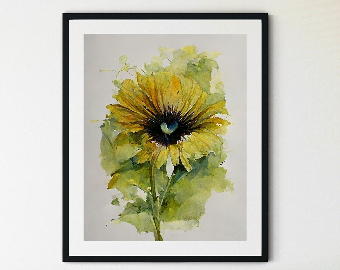 Sunflower Botanical Watercolor Flower Art Print