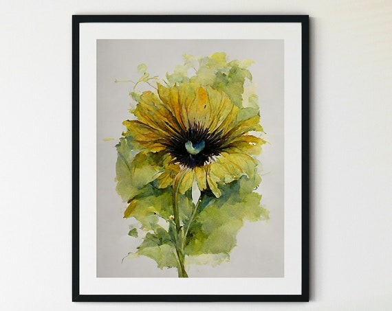 Sunflower Botanical Watercolor Flower Art Print