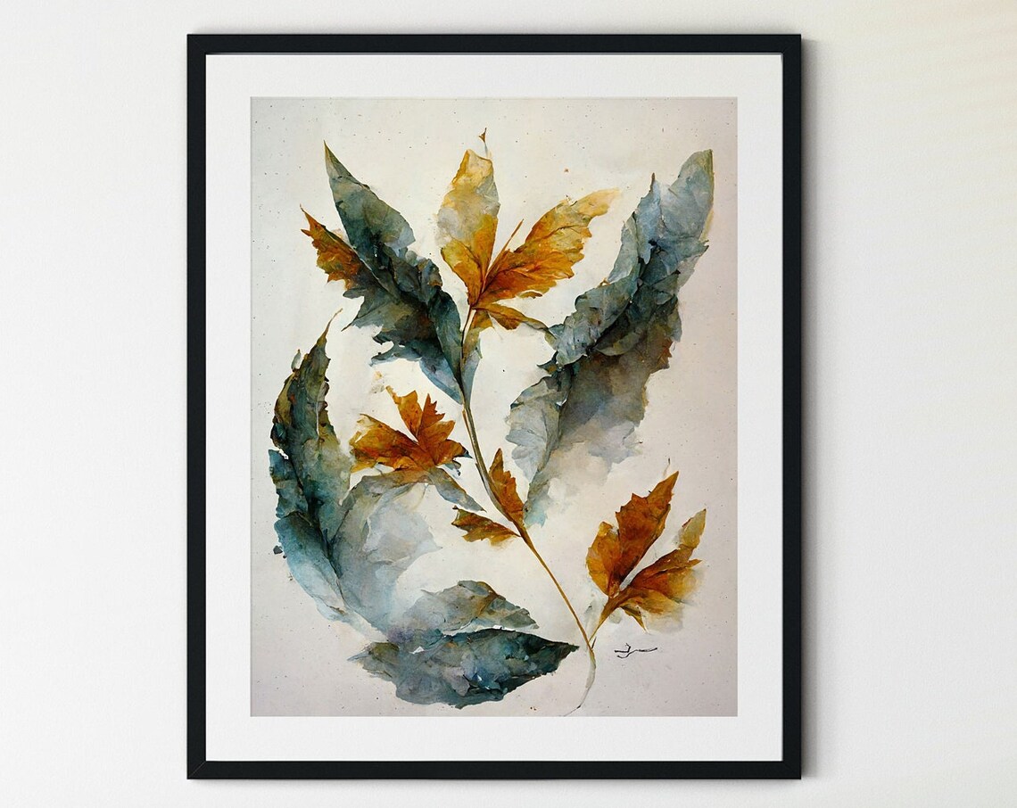 Autumn Leaves Watercolor Green And Gold Foliage Style Poster