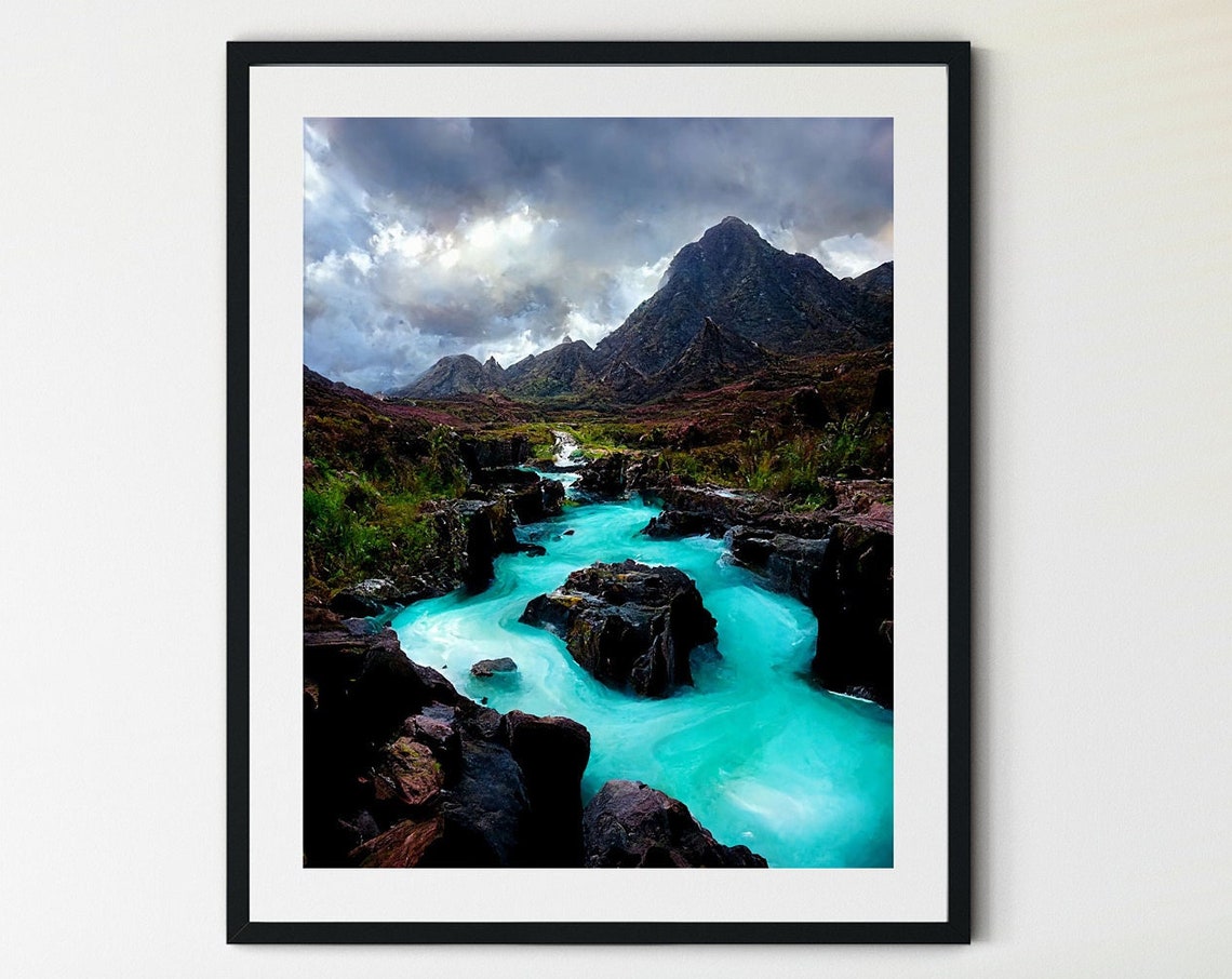 Turquoise Glacial River Through Rocky Mountain Valley Dramatic Poster