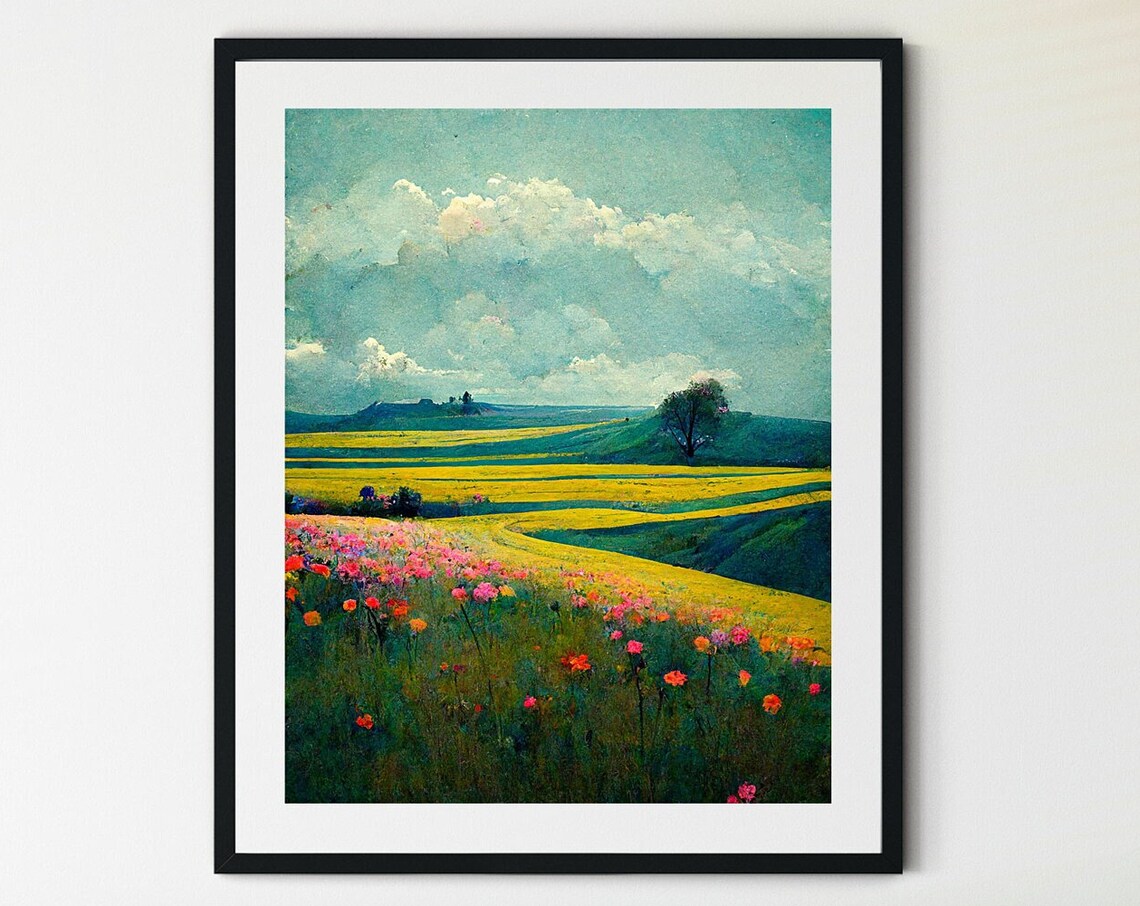 Vintage Spring Meadow Landscape Art Print