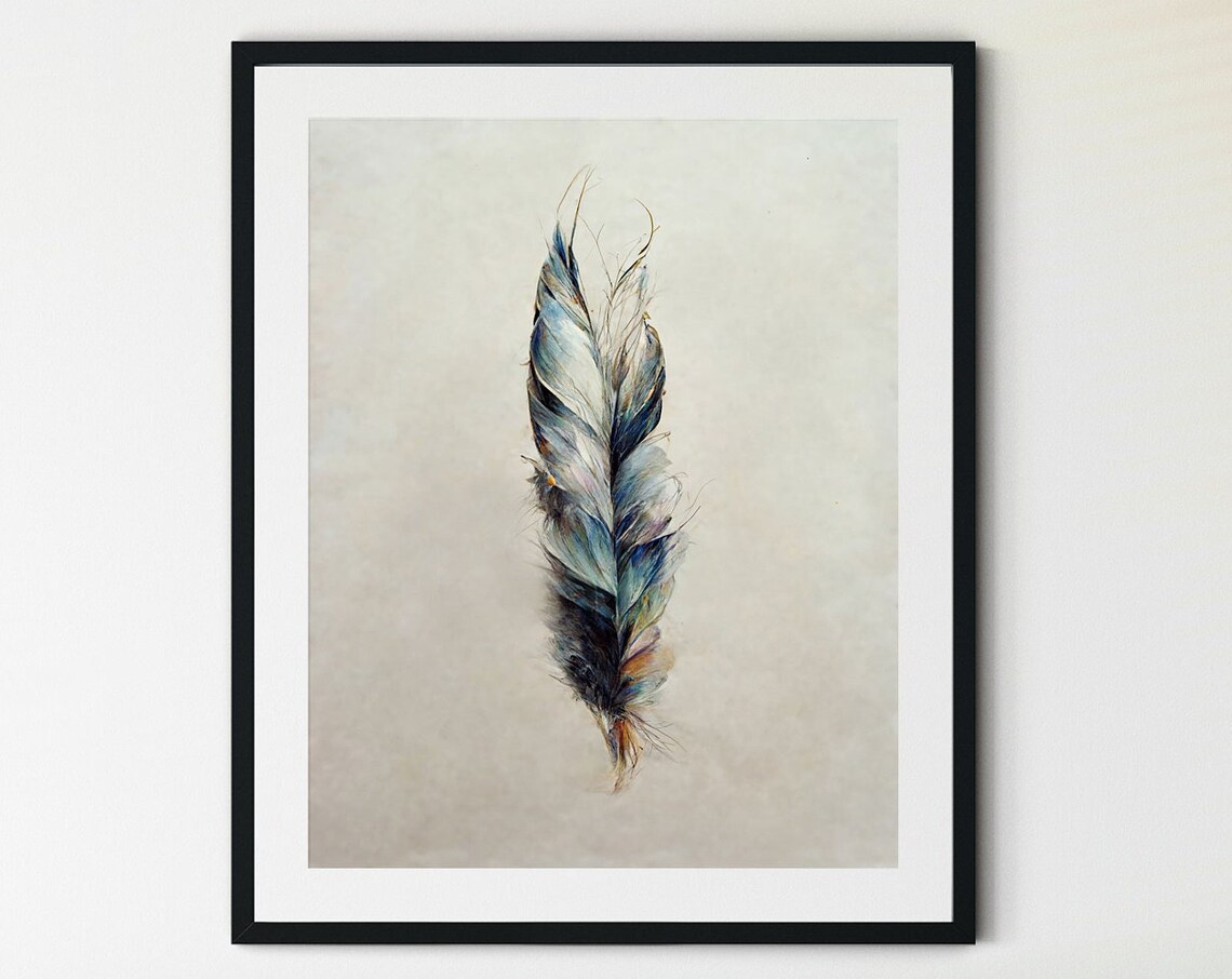 Vintage Feather Art Print, Rustic Wall Decor