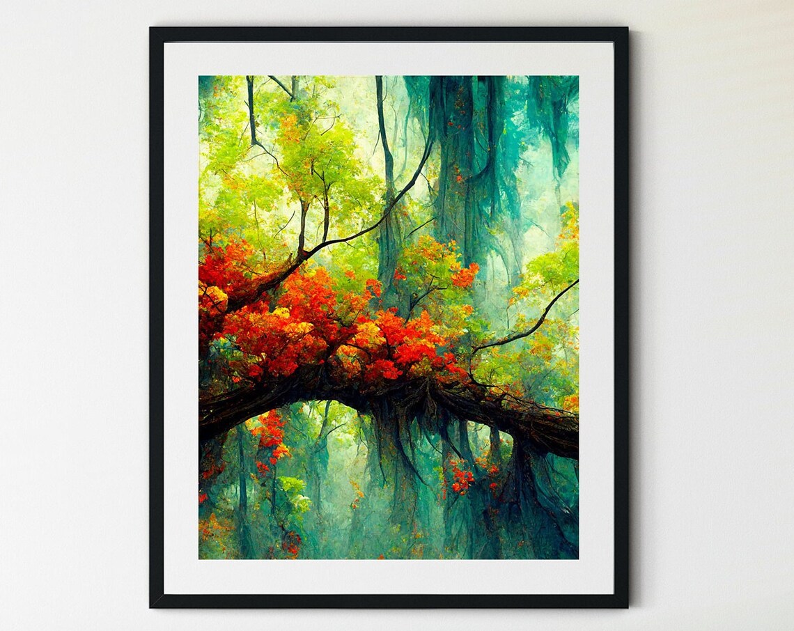 Spring Landscape Forest Art Print, Pine Trees