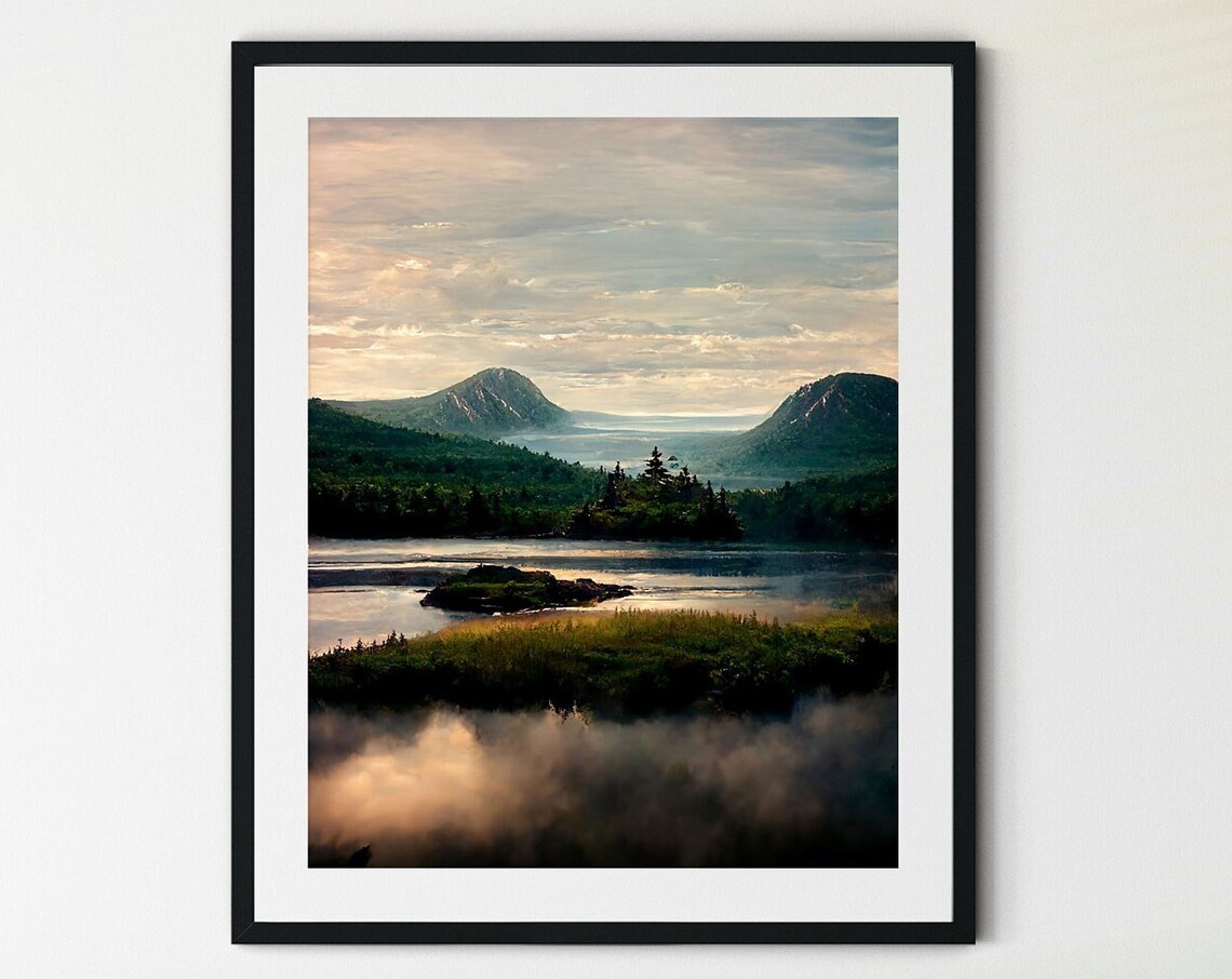 Acadia National Park Misty Coastline Dawn Reflections Maine Landscape Print