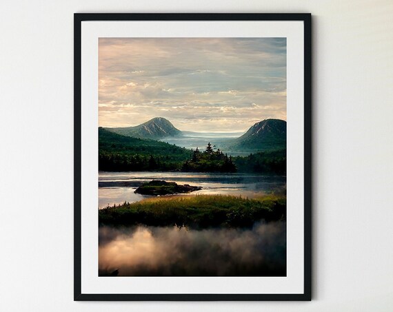 Acadia National Park Misty Coastline Dawn Reflections Maine Landscape Print
