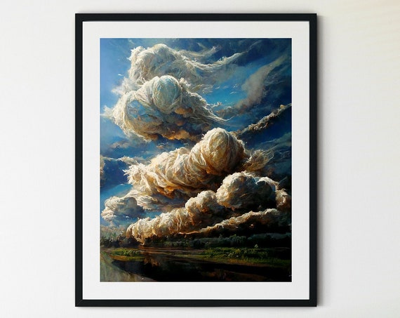 Clouds Print Cloud Wall Art Vintage Print Cloudy Sky Painting Cloud Oil Painting Countryside Print Nursery Wall Art Clouds Painting