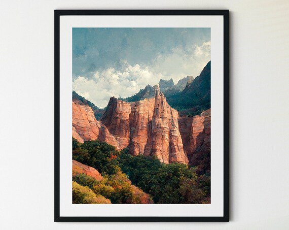Zion Canyon Print National Park Print Boho Western Decor Zion Canyon Poster Southwest Desert Print Zion National Park Desert