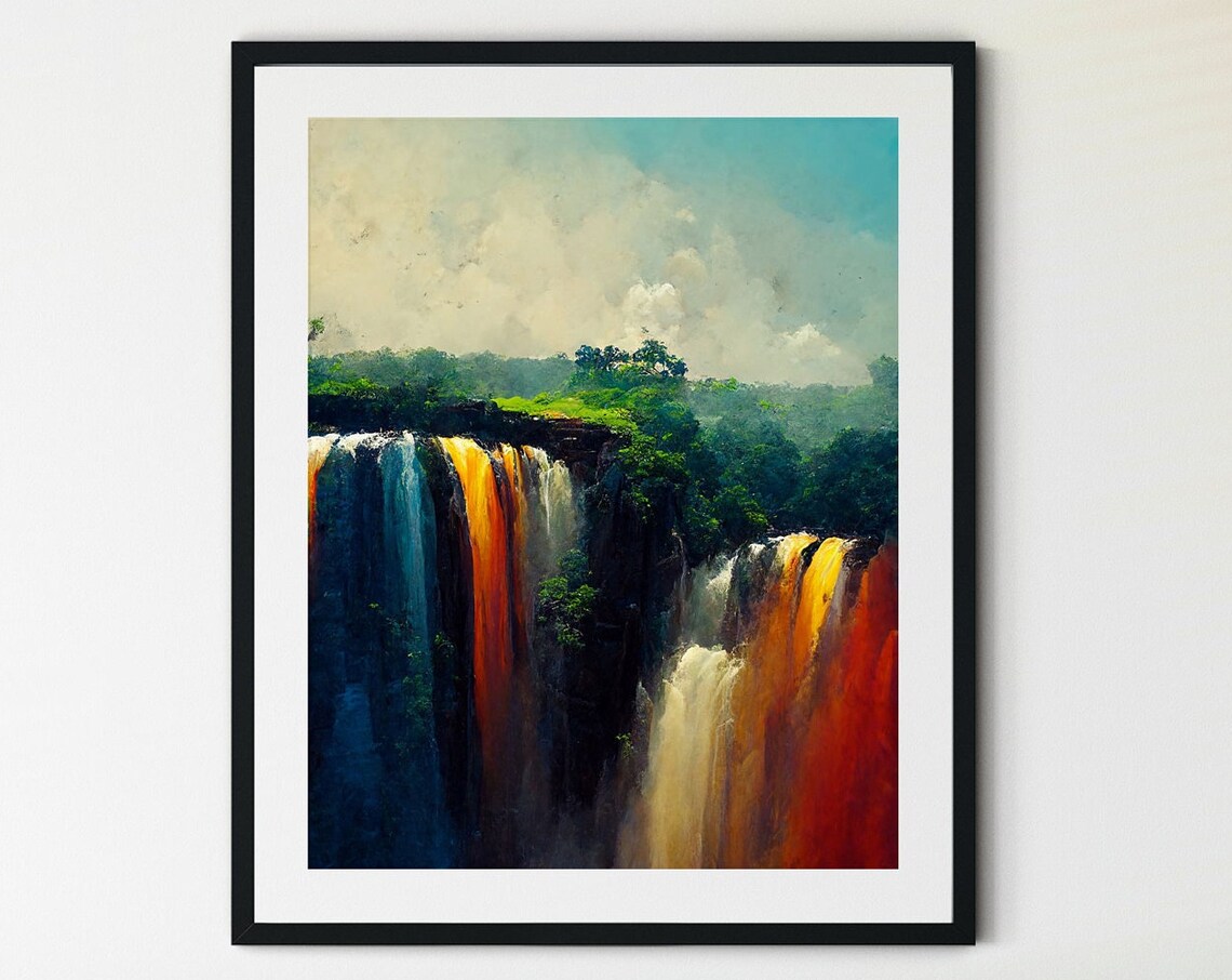 Kaieteur Falls Towering Jungle Waterfall Sunset Glow Landscape Print