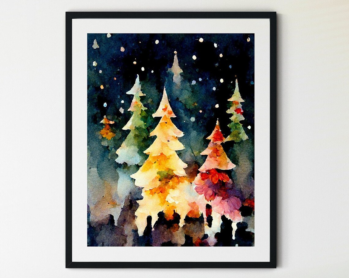 Christmas Tree Watercolor Holiday Wall Art Print