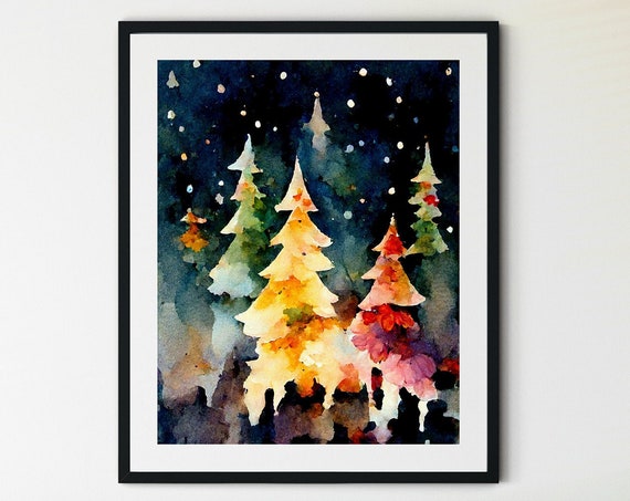 Christmas Tree Watercolor Holiday Wall Art Print