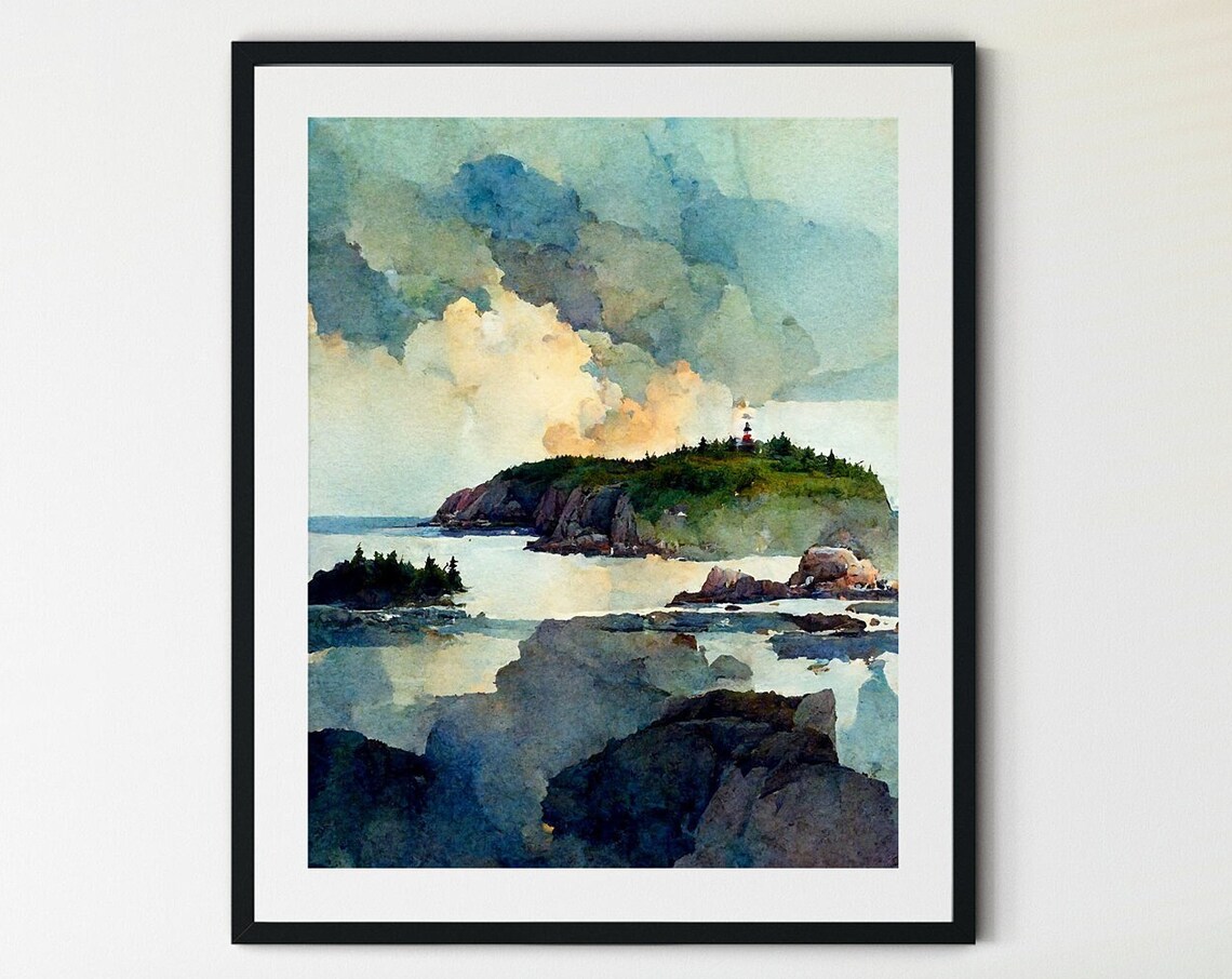 Acadia National Park Retro Travel Poster, Maine Lighthouse