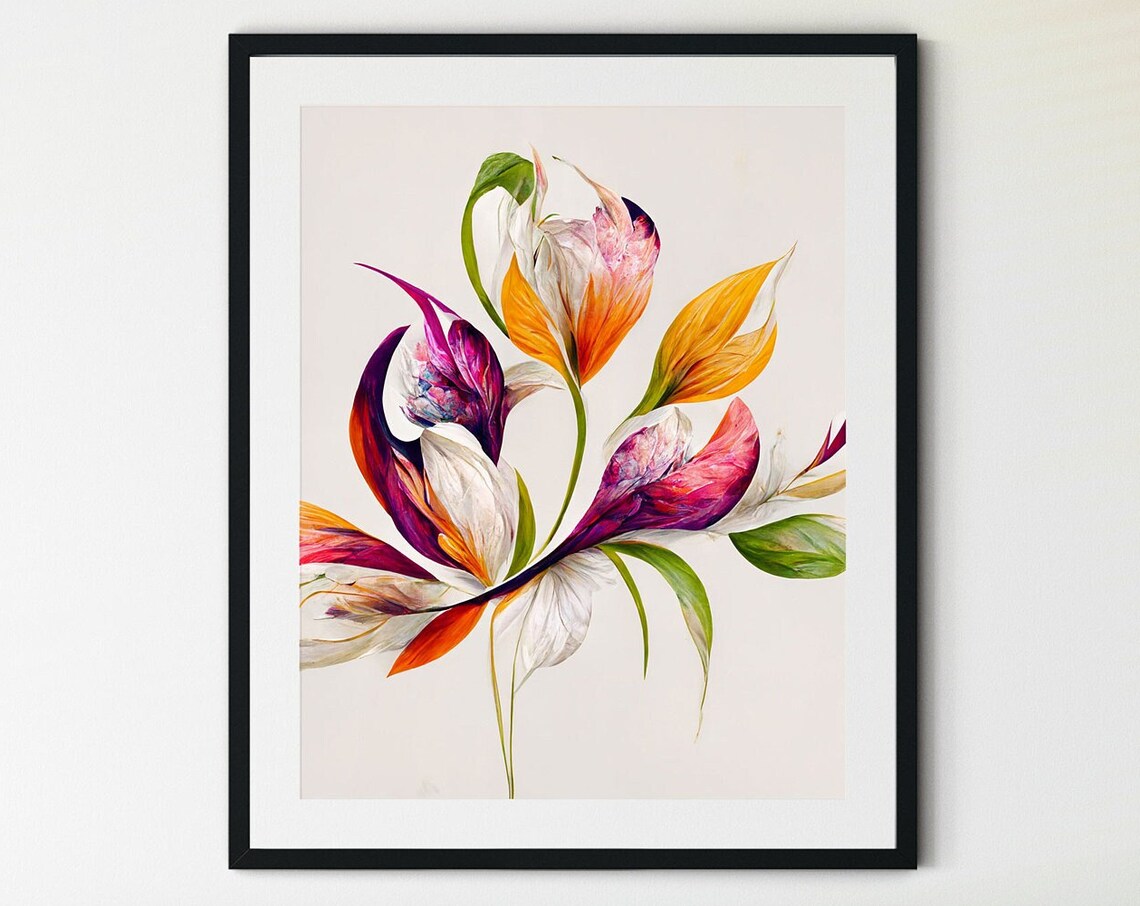 Bold Floral Abstract Magenta Orange Petals Modern Botanical Art Print
