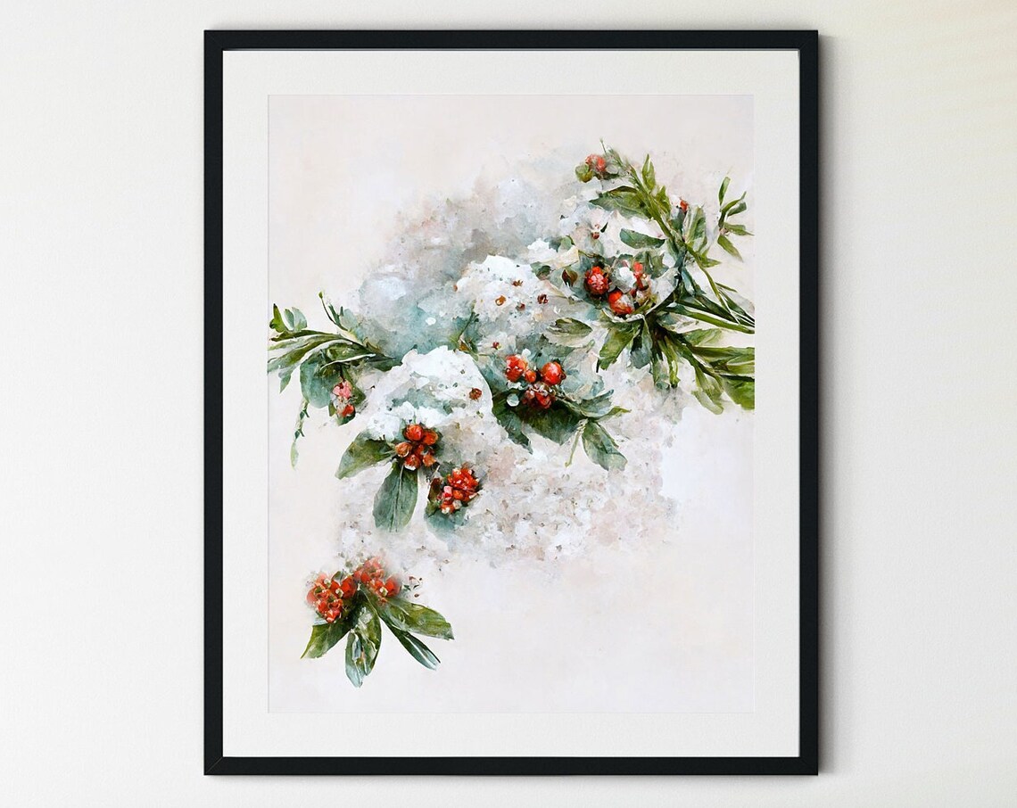 Winter Berry Print, Christmas Holiday Wall Art