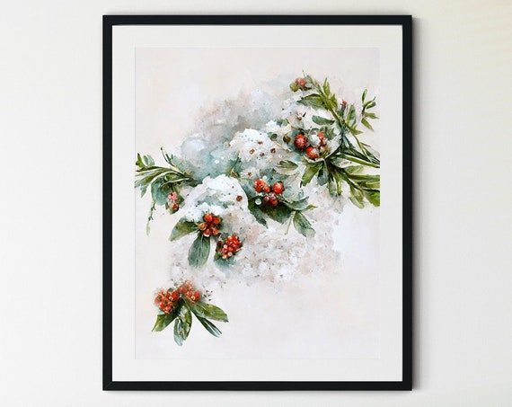 Winter Berry Print, Christmas Holiday Wall Art