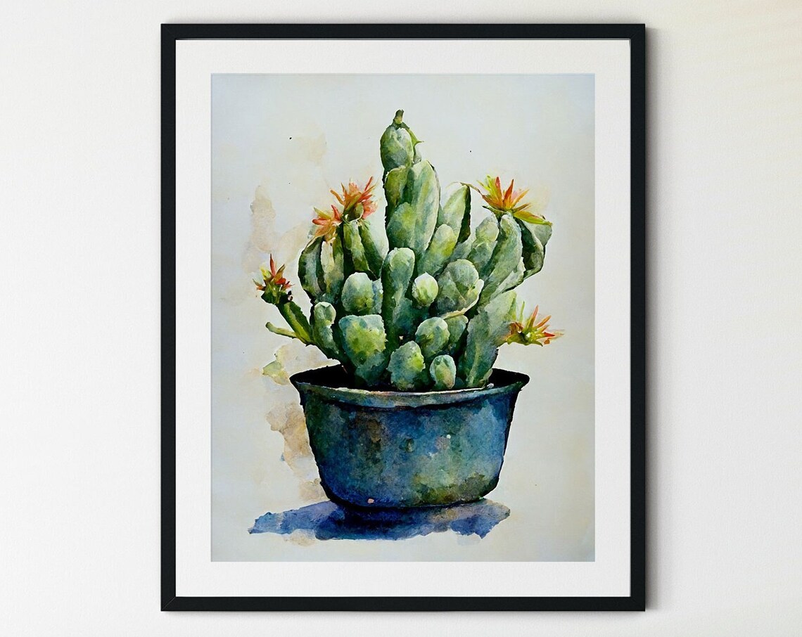 Potted Cactus Art Print, Boho Desert Wall Art