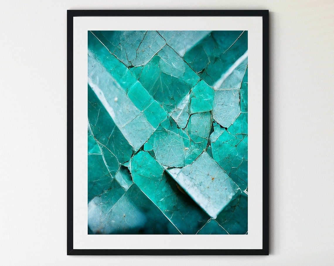 Teal Cracked Glass Abstract Geometric Texture Modern Art Poster