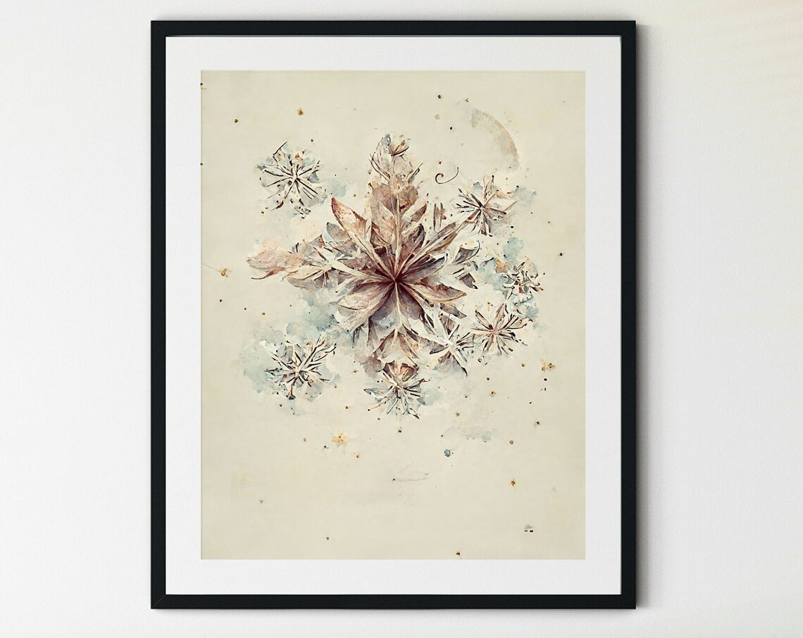 Snowflake Christmas Art Print, Winter Wall Decor