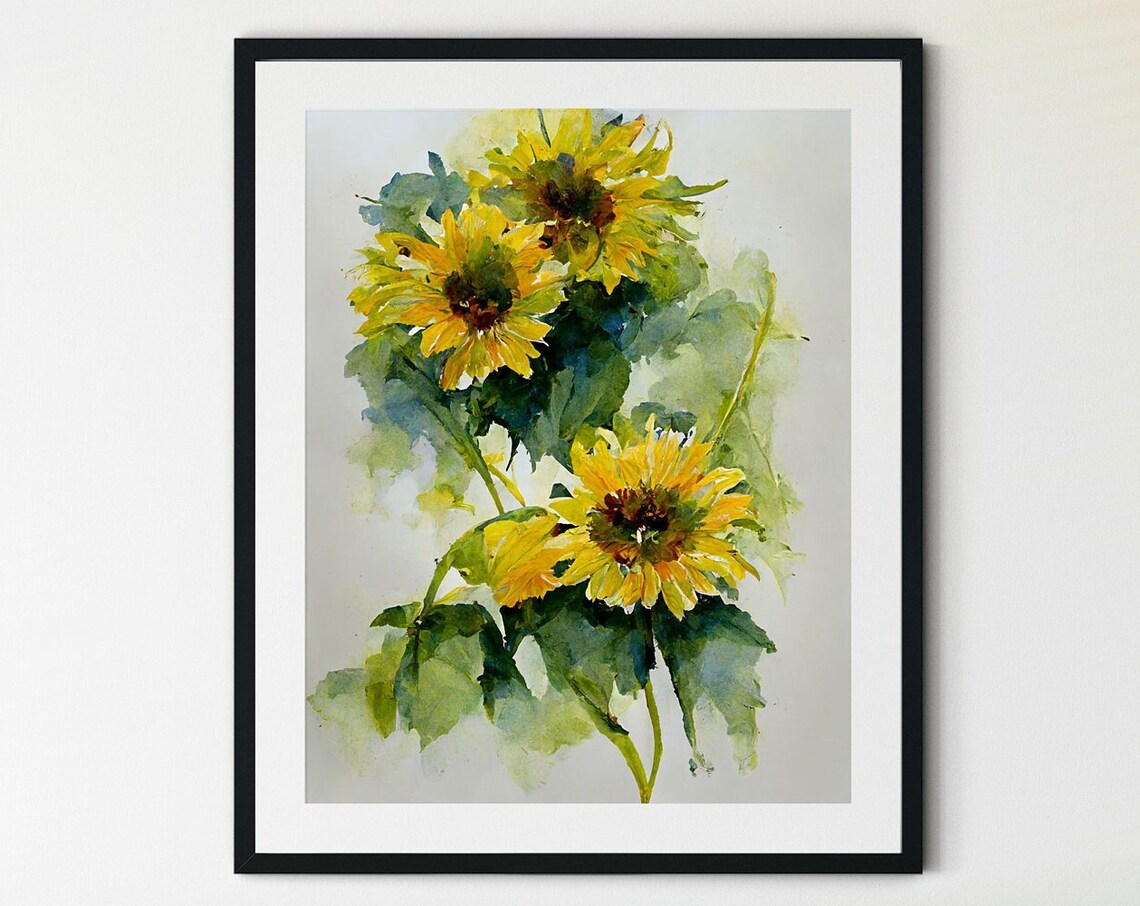 Sunflower Botanical Watercolor Flower Poster