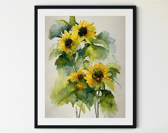 Sunflower Watercolor Botanical Home Decor Art Print