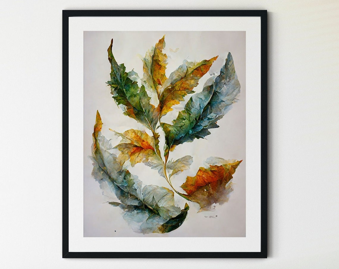 Green Leaf Branch Watercolor Curving Botanical Nature Poster