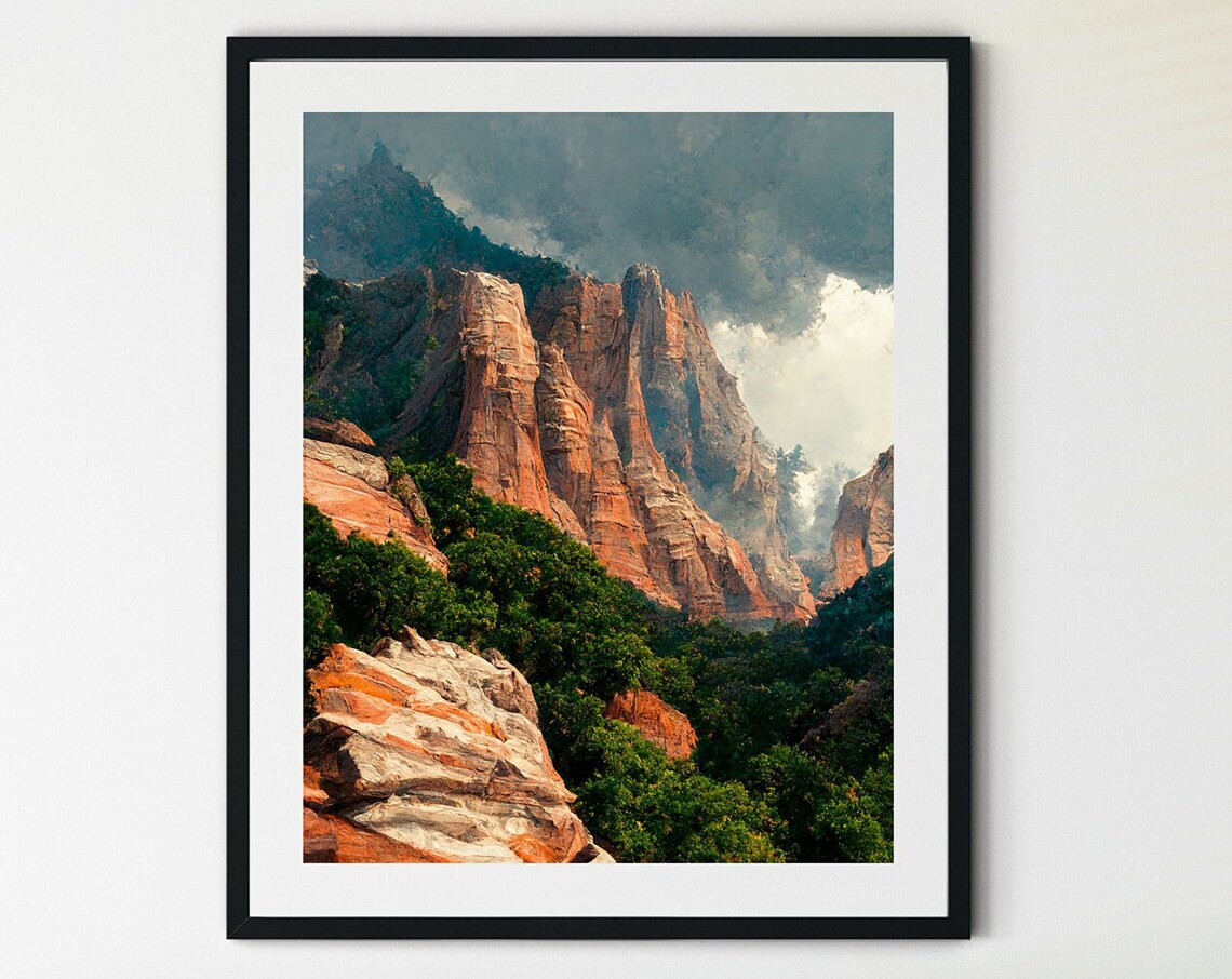 Zion Canyon Print, Boho Southwest Desert Poster