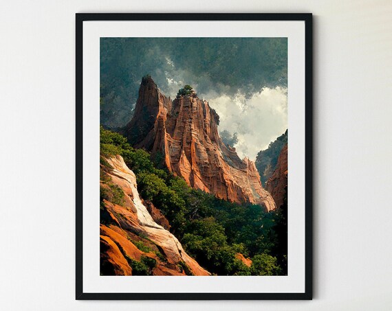 Zion Canyon Print National Park Print Boho Western Decor Zion Canyon Poster Southwest Desert Print Zion National Park Desert