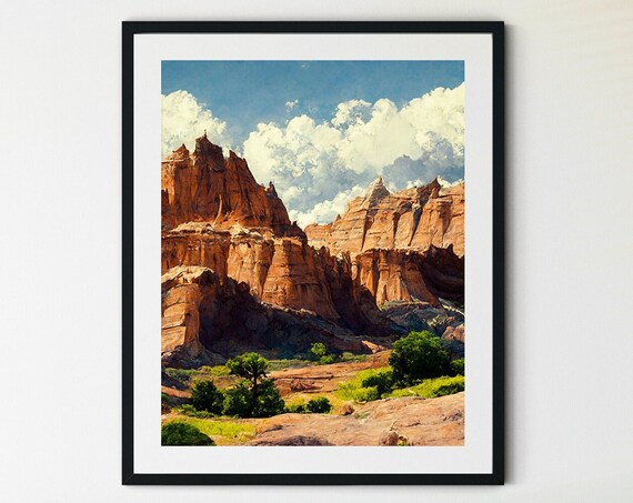 Capitol Reef Red Rock Towers Dramatic Clouds Desert Oasis Landscape Print