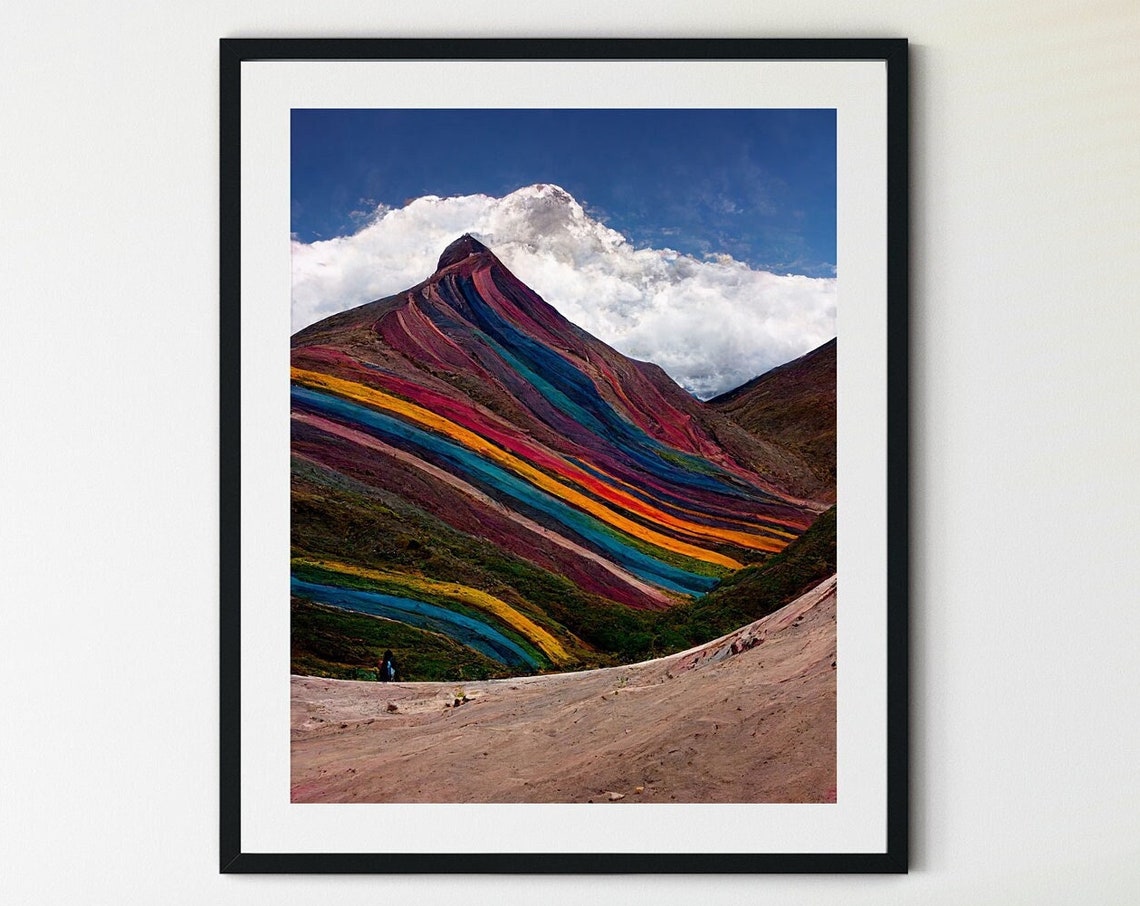 Vinicunca Rainbow Mountain Peru Colorful Striped Peak Travel Poster