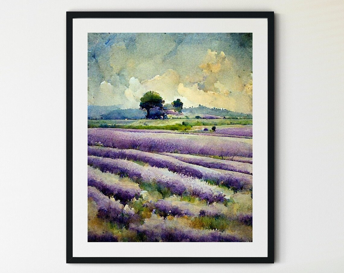 Lavender Field Art Print, Spring Meadow Landscape