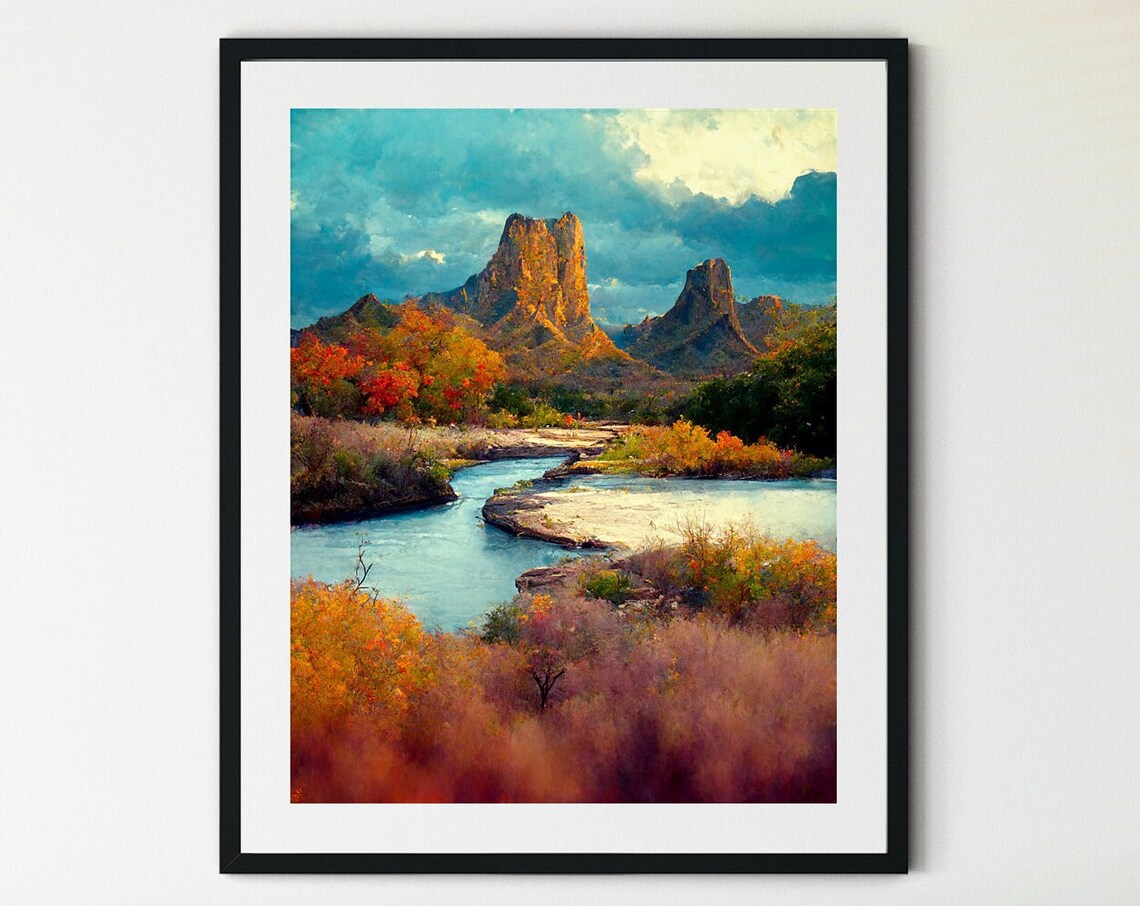 Big Bend Canyon Peaks Wall Art Desert River Autumn Colors Dramatic Sky