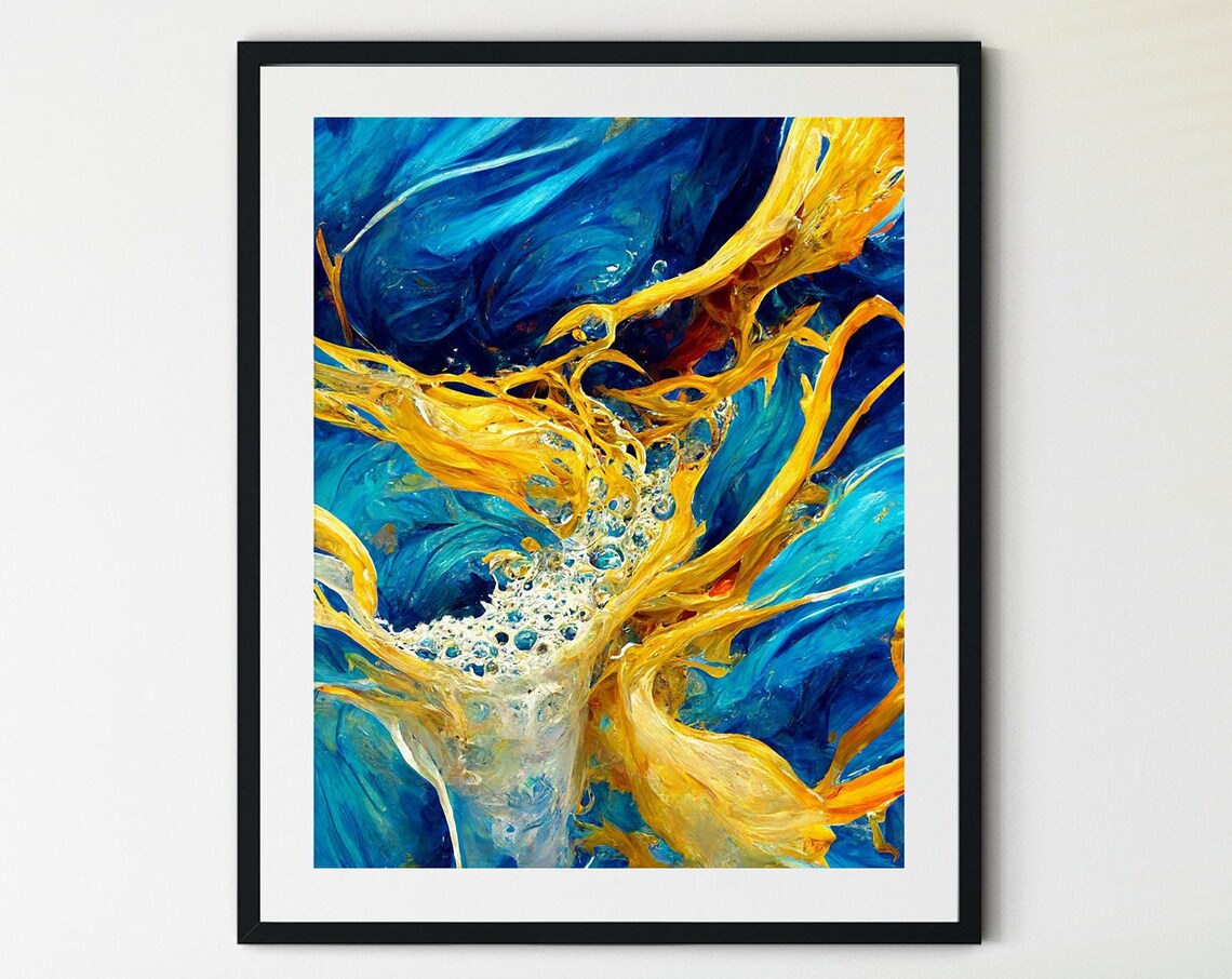 Blue And Gold Abstract Brush Strokes Art Print