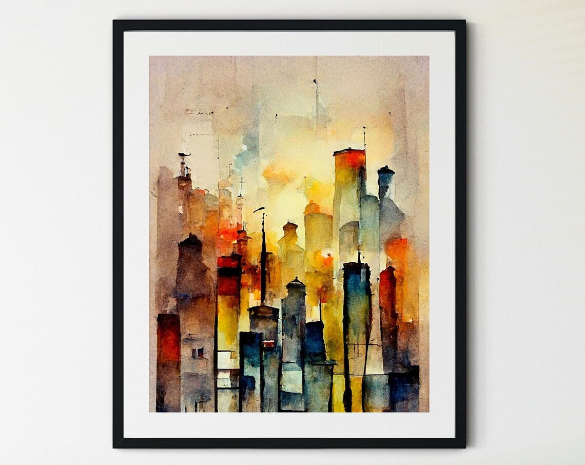 City Street At Night, Cityscape Art Print