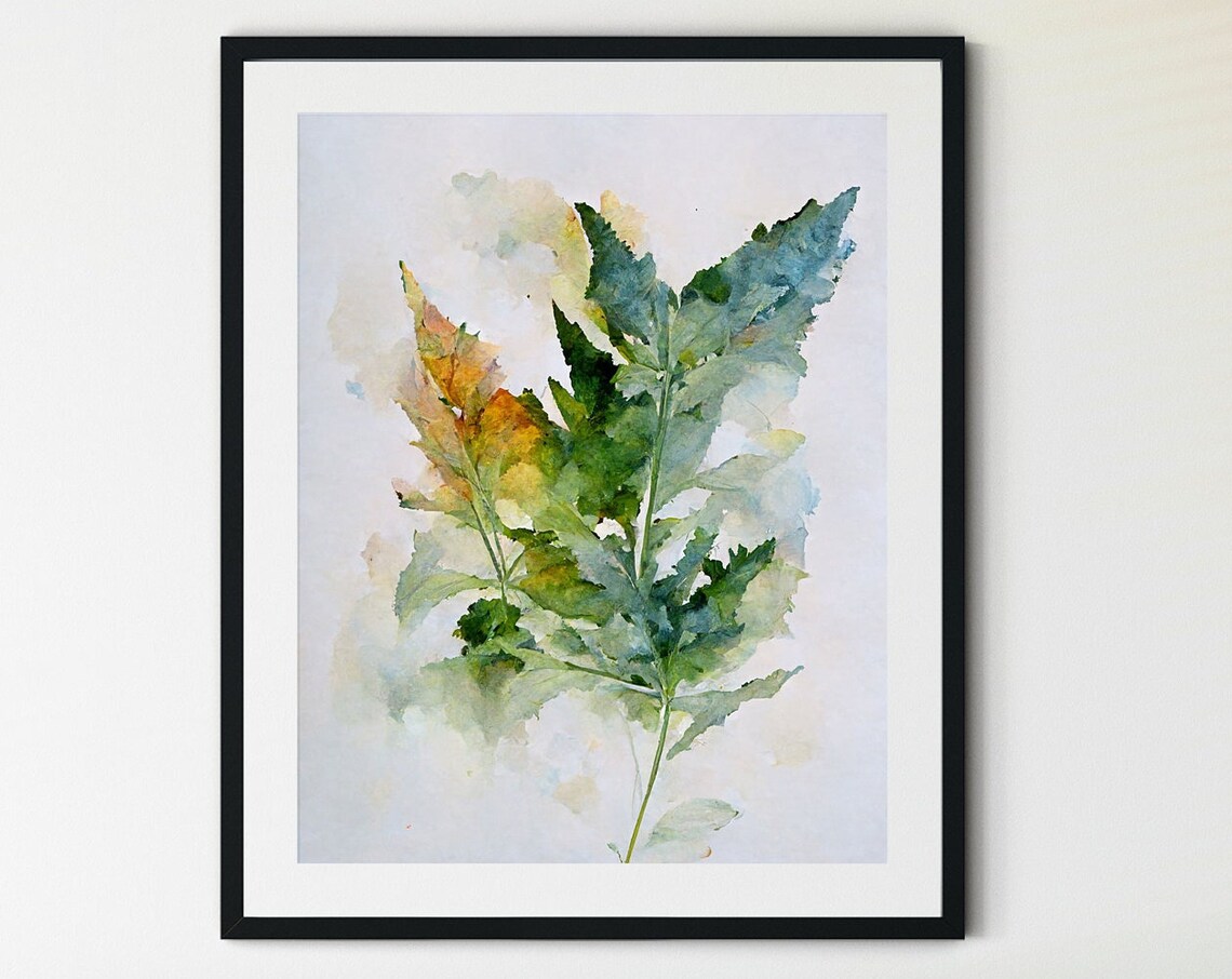 Elegant Botanical Green Leaves Watercolor Soft Nature Wall Art