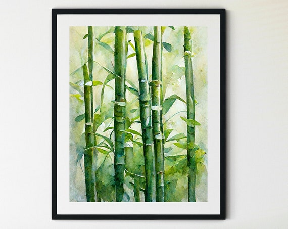 Bamboo Print Bamboo Painting Bamboo Wall Art Green Bamboo Watercolor Bamboo Bamboo Art Zen Wall Art Zen Decor Bamboo Decor Zen Art