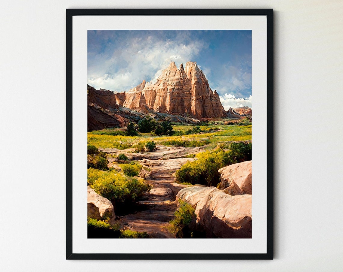 Capitol Reef Sandstone Dome Green Meadow Dry Wash Utah Desert Print