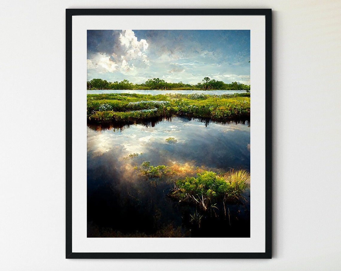 Everglades Wetland Mirror Reflections Dramatic Cloudscape Nature Print