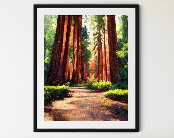 Redwood Tree Wall Art Redwood National Park Travel Poster Vintage Travel Print Poster Eureka California Redwood Forest Print State Park