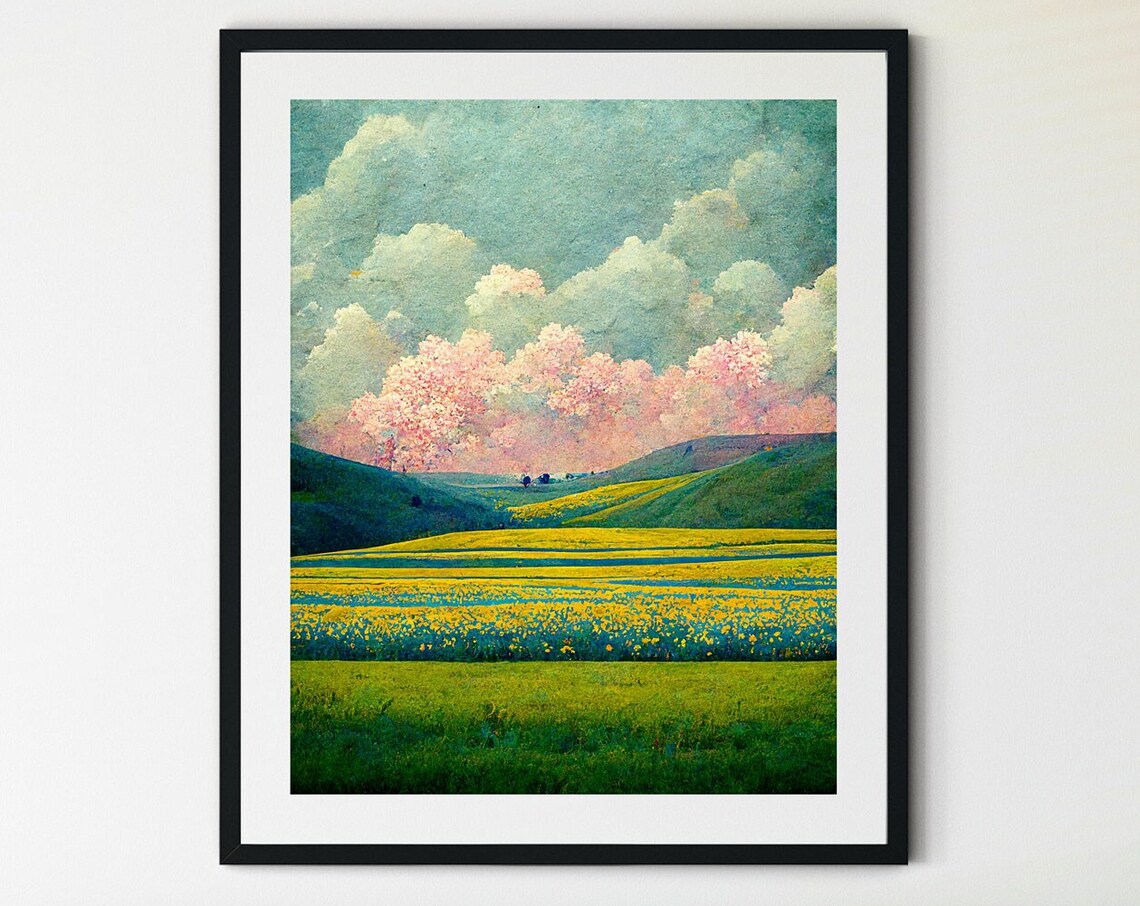 Spring Meadow Painting Vintage Landscape Print