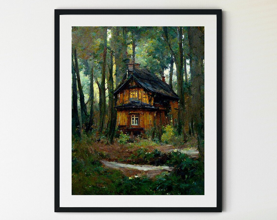 Cozy Wooden Cabin in Forest Clearing Rustic Nature Retreat Poster
