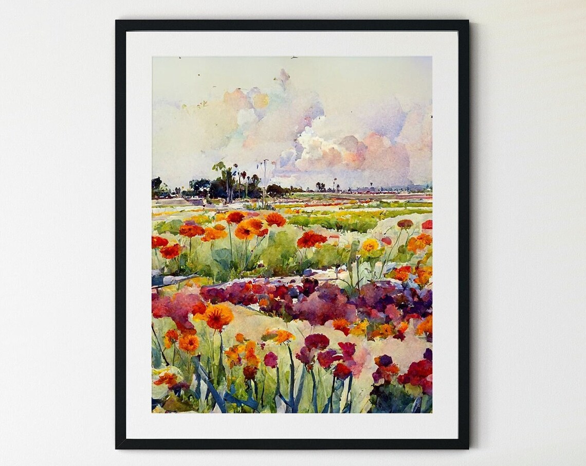 Wildflower Meadow Poppy Field Watercolor Summer Landscape Poster